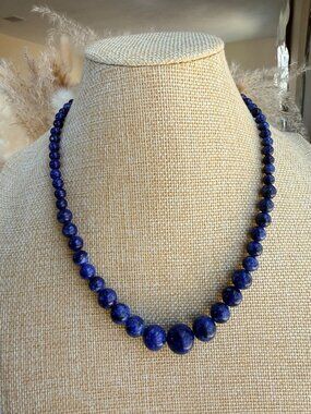 Lapis Lazuli Graduated Beaded Necklace Blue Gemstone
